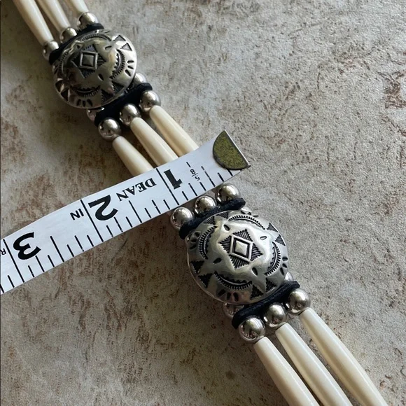 Concho Real leather Western Style Black Cream Belt Silver faux bone festival - Picture 6 of 16